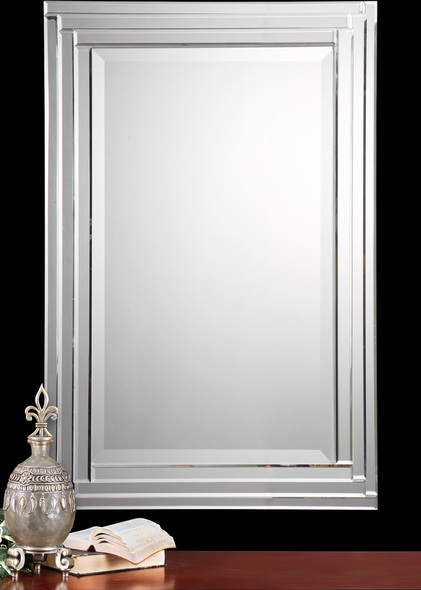 decorative wall mirrors for living room Uttermost Modern Frameless Vanity Mirrors Constructed Of Stepped Bevel Mirrors With Plated Polished Edges.