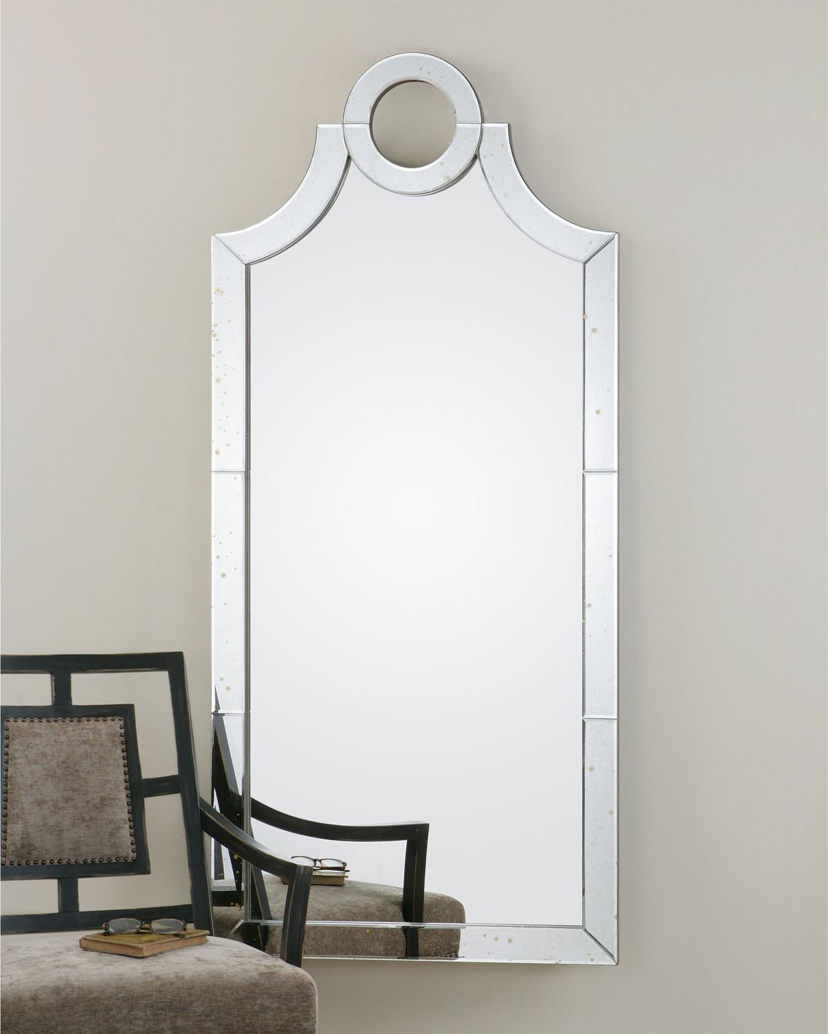mirror wall wood Uttermost Arched Mirrors Frame Is Constructed Of Lightly Antiqued Beveled Mirror Tiles.