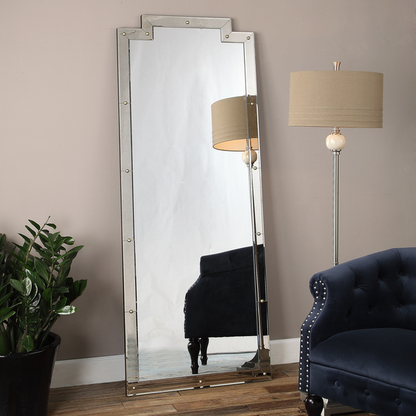 utter most Uttermost Framed Leaner Mirrors The Frame Is Constructed Of Smoked Beveled Mirrors Accented With Rounded Antiqued Gold Nail Heads.