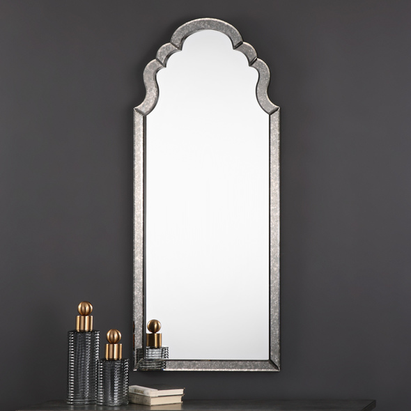 rustic silver mirror Uttermost Arched Mirror The Frame Is Adorned With Hand Beveled, Heavily Antiqued Mirrors.