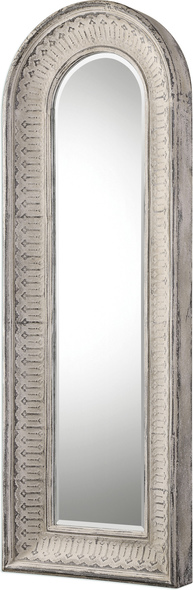 french floor mirror Uttermost Aged Gray Arch Mirror Hand Forged Iron Featuring An Embossed Decorative Design, Finished In A Distressed Taupe Ivory Wash, With Aged Gray Undertones.