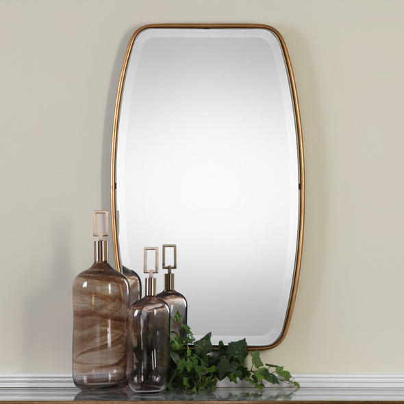 cool mirror frames Uttermost Antiqued Gold Mirror This Shaped Mirror Frame Is Forged From Rounded Metal Finished In A Heavily Antiqued Gold Leaf Featuring A Floating Beveled Mirror.