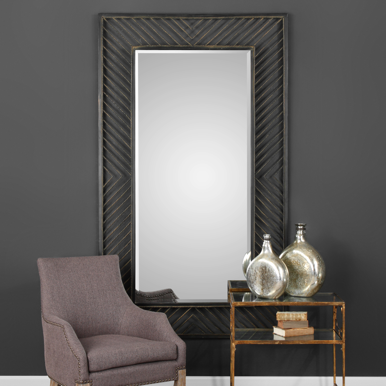 floor french mirror Uttermost Chevron Mirror Twisted Iron Rods Form A Subtle Chevron Pattern, Hand Finished In A Lightly Distressed Rustic Bronze Accented With A Rust Glaze And Metallic Gold Undertones.