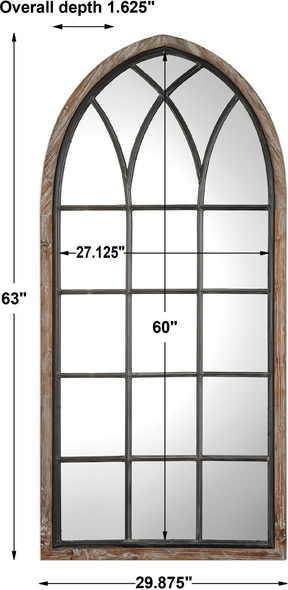 long wooden wall mirror Uttermost Arched Mirror This Cathedral Style Arch Mirror Is Made Of Lightly Burnished, Reclaimed Pine With A Light Gray Wash, Accented With Hand Forged, Wrought Iron Details.
