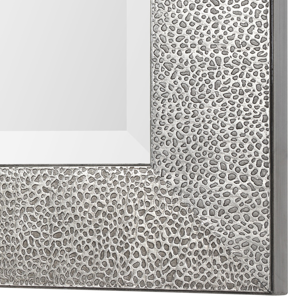 crystal frame mirror Uttermost Metallic Silver Mirror This Contemporary Design Features A Textured Solid Wood Frame Finished In A Metallic Silver With A Light Gray Wash.