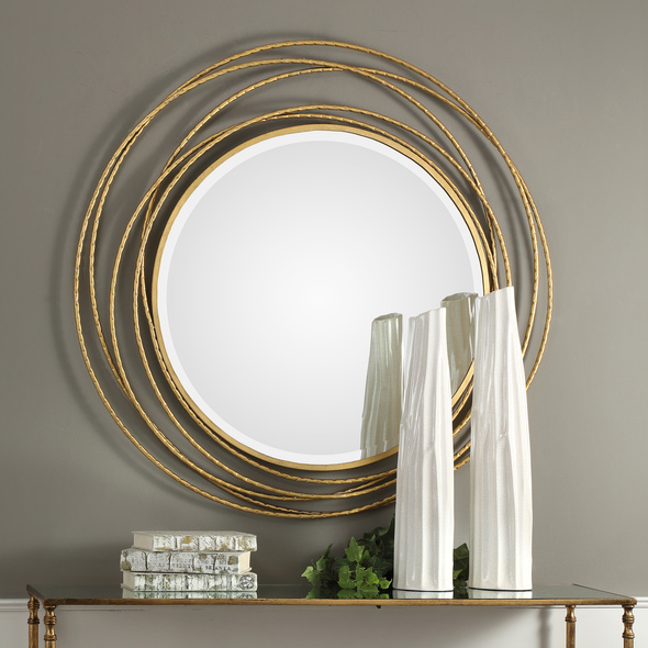 round mirror design ideas Uttermost Gold Round Mirror Hand Forged Iron Coils, Finished In A Metallic Gold Leaf, Accented With A Subtle Hammered Texture.