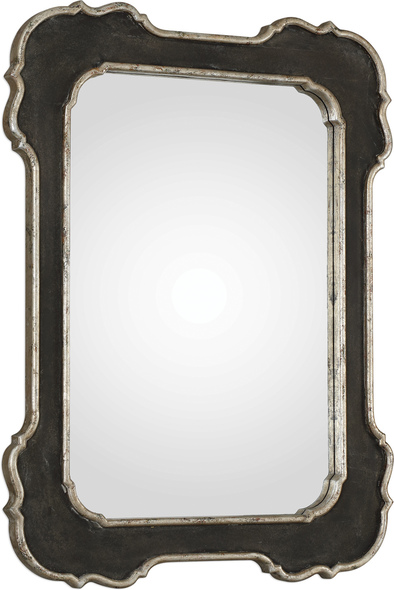 freestanding floor mirror Uttermost Aged Black Mirror This Decorative Solid Wood Frame Features A Textured Aged Black Finish, Accented With Raised, Antiqued Silver Leafed Inner And Outer Curved Edges.