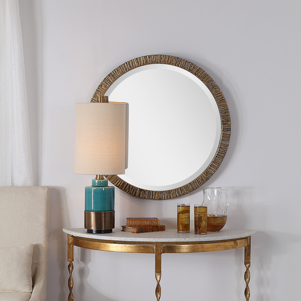 long silver mirror for wall Uttermost Gold Bark Round Mirror This Classic Round Mirror Showcases A Modern Style That Is Easy To Place In Any Design. The Solid Wood Frame Is Covered In A Layer Of Preserved Natural Tree Bark, With Noticeable Deep Texture. Each Piece Is Finished In A Heavily Distressed Antiqued Metallic Gold Leaf. The Mirror Is Surrounded By A Considerable 1 1/4" Bevel.