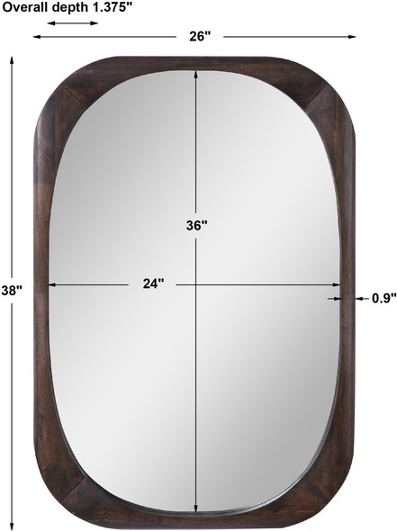 framed mirror wood Uttermost Mid-Century Mirror This Mirror Evokes A Mid-century Style With Its Rounded Edges And Minimal, Modern Design. The Solid Wood Frame Is Finished In A Dark Walnut Stain. This Mirror May Be Hung Horizontal Or Vertical.