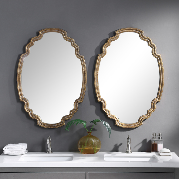 decorative mirror oval Uttermost Oval Mirror Finished In Gold Leaf, This Oval Mirror Adds Feminine Style To A Space With Its Curved Frame And French Glam Design. This Mirror May Be Hung Horizontal Or Vertical.