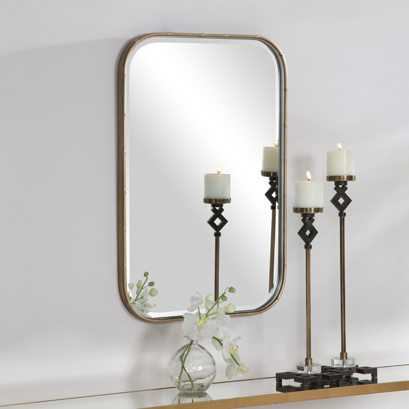 floor mirror in living room Uttermost Vanity Mirror A Nod To Classic Chinoiserie Style, This Vanity Mirror Has A Petite Iron Frame With A Bamboo Design Finished In Antique Gold Leaf. May Be Hung Horizontal Or Vertical.