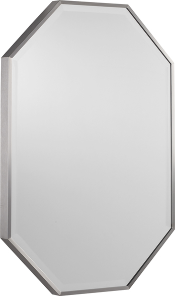 design round mirror Uttermost Octagon Vanity Mirror Traditional Style Vanity Mirror Features A Simple Octagon Shape With A Petite Stainless Steel Frame Finished In Brushed Nickel And A 1" Bevel. May Be Hung Horizontal Or Vertical.