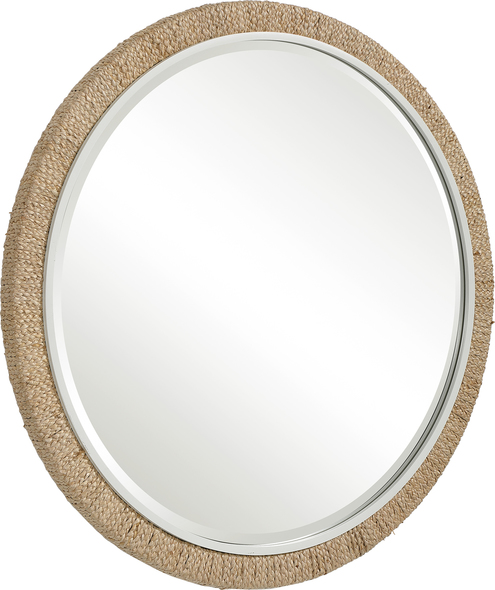 free standing mirrors for sale Uttermost Round Rope Mirror Influenced By Modern Coastal Style, This Round Mirror Has A Braided Banana Leaf And Matte White Frame Exuding A Light And Airy Feel. The Piece Is Accented By A Generous 1 1/4" Bevel.