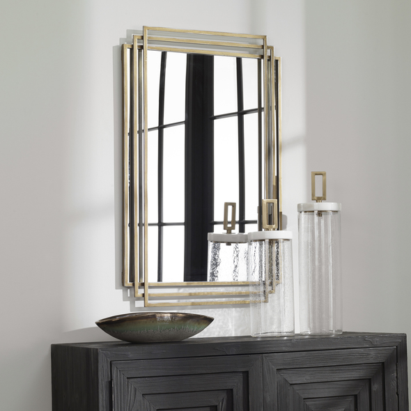 floor mirror oval Uttermost Rectangular Brushed Gold Mirror Showcasing Elegant Lines And A Timeless Style, This Mirror Features An Overlapping Solid Iron Frame Finished In A Sophisticated Distressed Brushed Gold With Silver Highlights. May Be Hung Horizontal Or Vertical.