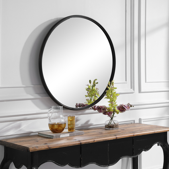 floor mirror 80 Uttermost Round Iron Mirror This Sophisticated Round Mirror Showcases A Solid Iron Frame With A Raised Rounded Edge Finished In An Aged Black. The Simplicity Of The Design Enables Easy Placement In An Array Of Styled Spaces.