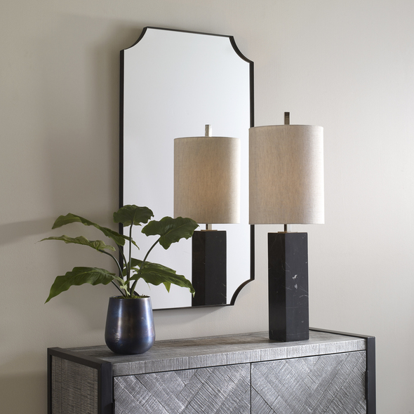 crystal mirrors Uttermost Black Scalloped Corner Mirror A Stylish Take On Updated Traditional Style, This Mirror Features A Solid Iron Frame Finished In A Sleek Satin Black With Scalloped Corner Detailing. May Be Hung Horizontal Or Vertical.