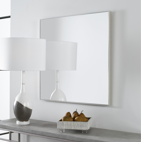 modern silver mirror Uttermost Modern Silver Square Mirror Sleek And Sophisticated, This Square Mirror Features A Clean And Simple Frame Finished In Brushed Silver. Perfect For Grouping Multiples Together To Create A Striking Wall Installation.