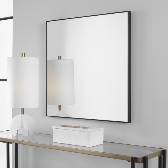 mirror with wood Uttermost Modern Black Square Mirror Sleek And Sophisticated, This Square Mirror Features A Clean And Simple Frame Finished In Matte Black. Perfect For Grouping Multiples Together To Create A Striking Wall Installation.