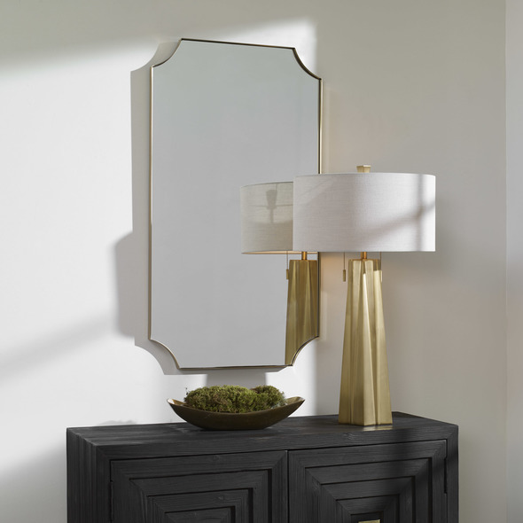 cheap oval mirrors Uttermost Brass Scalloped Corner Mirror A Stylish Take On Updated Traditional Style, This Mirror Features A Stainless Steel Frame And Is Finished In A Plated Brushed Brass With Scalloped Corner Detailing. May Be Hung Horizontal Or Vertical.