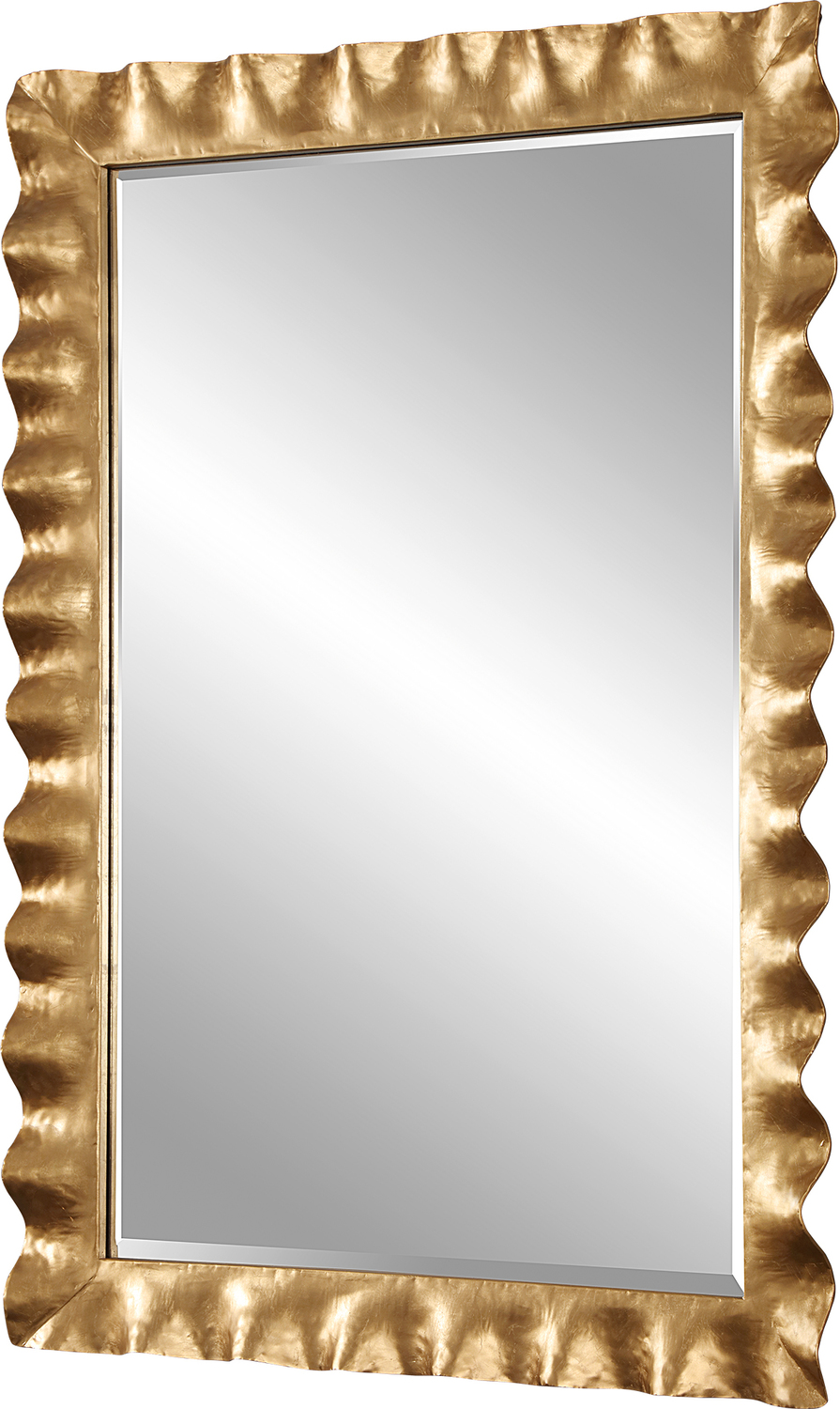 utter most Uttermost Scalloped Gold Mirror This Mirror Features A Hand Forged Metal Frame Finished In A Lightly Antiqued Gold Leaf With An Organic, Scalloped Edge Design. A Generous 1 1/4" Bevel Is Added To This Piece, Which May Be Hung Horizontal Or Vertical.