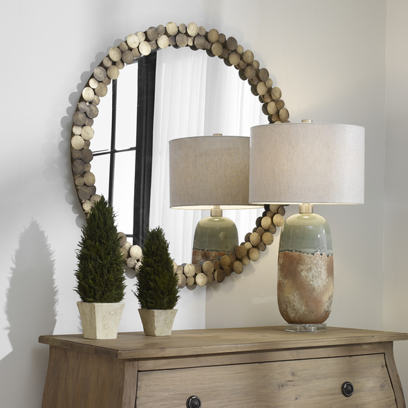 decorative wooden mirror frames Uttermost Round Aged Gold Mirror This Round Mirror Features An Iron Frame With 3-dimensional, Floating, Overlapping Medallions Finished In Metallic Aged Gold With Some Heavily Burnished For A Multi Tone Effect.