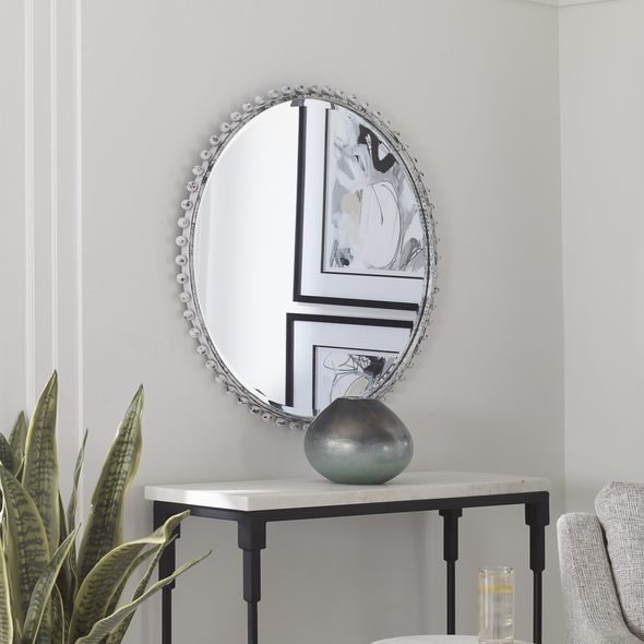 standing mirror in living room ideas Uttermost Aged White Round Mirror Petite Iron Spheres Line The Outer Edge Of This Round Frame, Finished In A Heavily Distressed Aged White With Rustic Black Undertones. Mirror Features A Generous 1 1/4" Bevel.