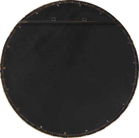 designer decorative mirrors Uttermost Gold Round Mirror Constructed From Hand Forged Iron With Noticeable Raised Ridges For A Touch Of Industrial Influence, Finished In A Metallic Gold Leaf Finish With Light Distressing.
