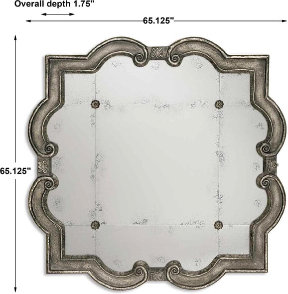 silver accent mirror Uttermost Large Antiqued Silver Mirrors Distressed Silver With Black Undertones, Matching Rosettes And Antique Mirrors.