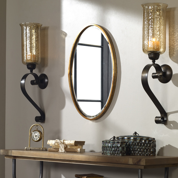 uttermost leaner mirror Uttermost Gold Oval Mirrors Metal Frame Finished In A Heavily Antiqued Plated Gold.