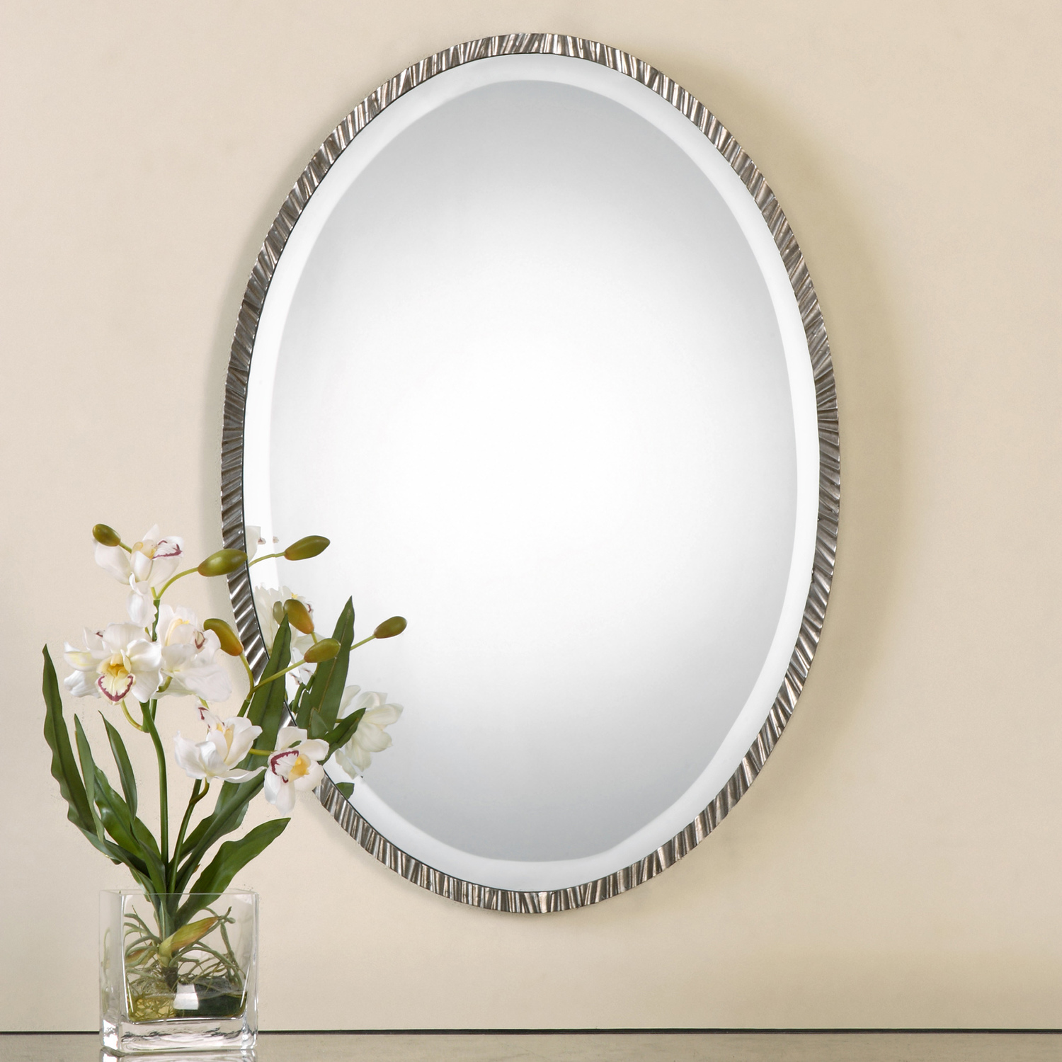 unique bathroom wall mirrors Uttermost Oval Wall Mirrors Textured Metal Frame Finished In A Plated Polished Nickel.