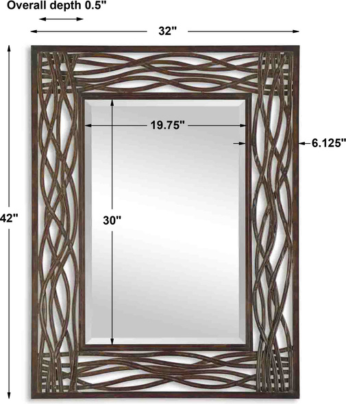 modern contemporary bathroom mirrors Uttermost Modern Rectangular Wood Mirrors Distressed Mocha Brown Forged Metal With Black Undertones And Golden Brown Highlights. Grace Feyock