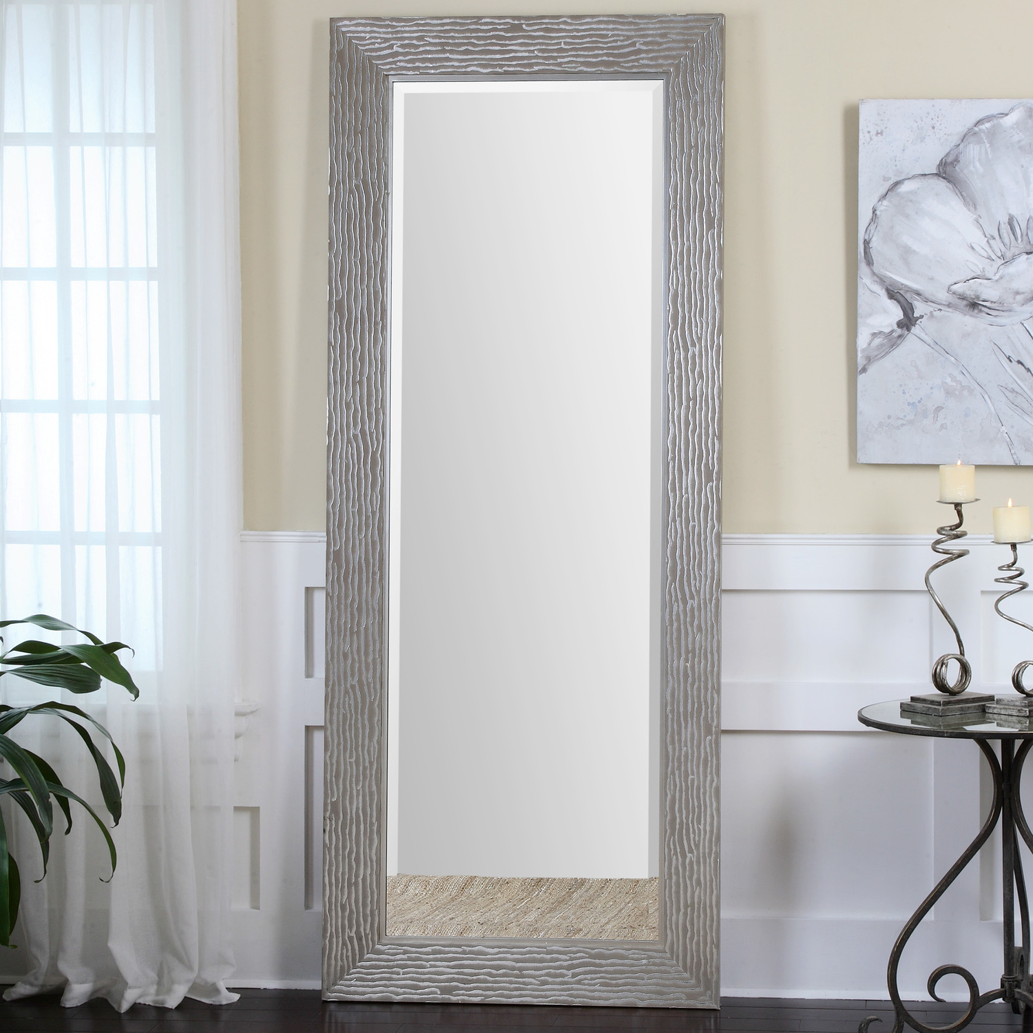 decorative mirror on stand Uttermost Large Silver Mirrors Metallic Silver Finish With A Heavy Taupe Gray Wash. Grace Feyock