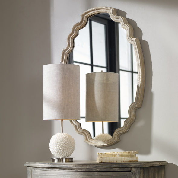 mirror design for home Uttermost Oval Mirrors Graceful Curves Enhance This Natural Wood Finished Frame Thats Accented With Light Ivory Distressing. Grace Feyock