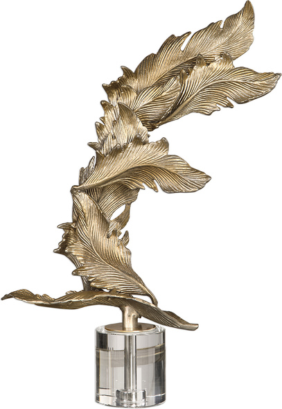 large buddha sculpture Uttermost Figurines & Sculptures Decorative Figurines and Statues Inspired By Falling Fall Leaves, This Sculpture Features Cast Aluminum Leaves Finished In An Antiqued Silver Champagne Finish Displayed On A Crystal Cylinder Base.