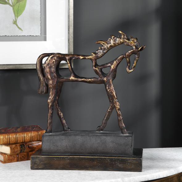 large garden statues and ornaments Uttermost Figurines & Sculptures Heavily Textured Horse Sculpture Finished In A Heavily Antiqued Bronze With Dark Brown Glaze Standing On A Concrete Inspired Base.