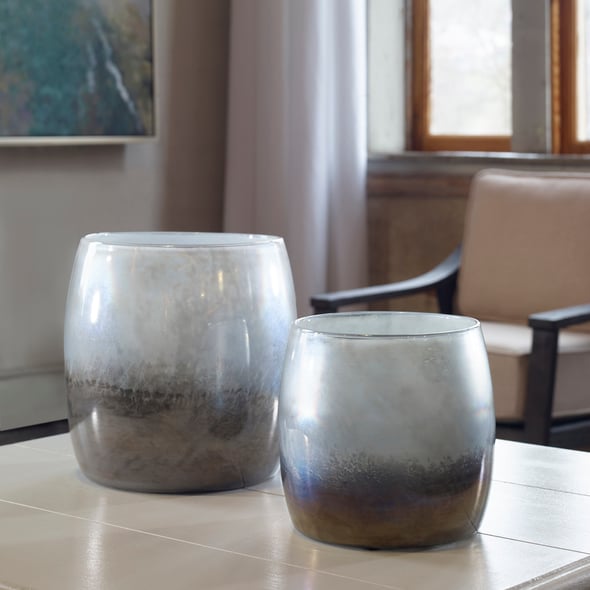 tall glass vases for flowers Uttermost Decorative Bowls & Trays Handcrafted From Blown Glass, These Bowls Feature An Ombre Finish Of Gray, Black And Bronze With An Iridescent Glaze To Complete The Unique Look.