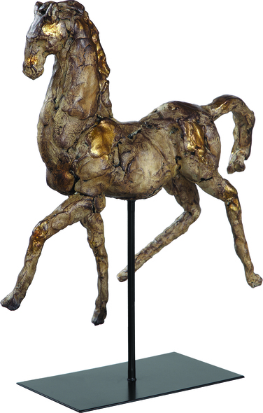 real life sculptures Uttermost Figurines & Sculptures Horse Sculpture In Aged Silver With Subtle Gold Accents On A Black Iron Stand.