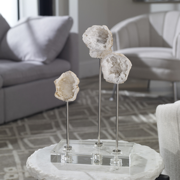 desk cover Uttermost Table Top Accessories Elegant Natural Stones Are Set Atop Crystal Bases With Polished Nickel Plated Accents.