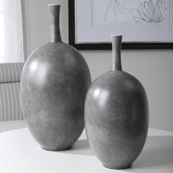 glass vase wide Uttermost Vases Urns & Finials Made From Ceramic, These Contemporary Vases Feature A Marbled Black And White Exterior With A Matte White Interior. Sizes: S-8x16x8, L-10x20x10