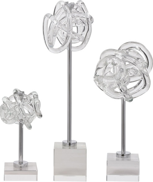 sculpture peacock Uttermost Figurines & Sculptures This Contemporary Trio Features Unique Clear Glass Knot Designs Accented By Polished Nickel Details And Crystal Bases. Sizes: S-4x8x4, M-6x13x6, L-5x17x5