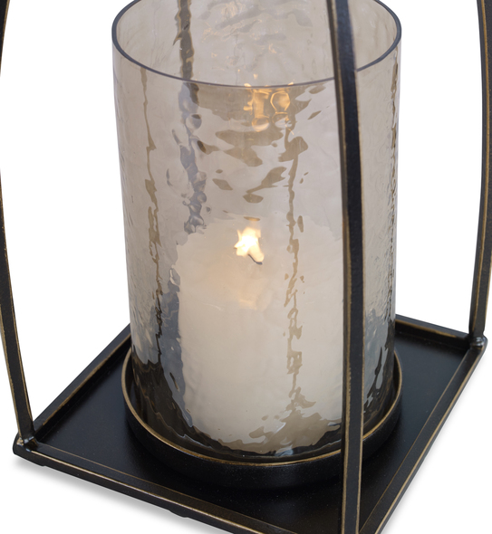 decorations for candle holders Uttermost Candleholders Taking Cues From Moroccan Style, This Candleholder Is Finished In Dark Bronze With Gold Rub-through Details And A Textured Glass Hurricane. One White 3"x 3" Candle Is Included.