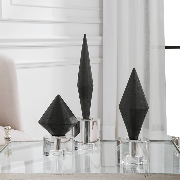 modern statues home decor Uttermost Figurines & Sculptures Elegant Black Diamonds Made Of Granulated Marble Atop Crystal Bases. Sizes: S-5x7x5, M-4x10x4, L-4x14x4