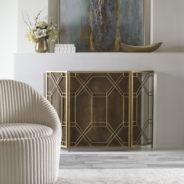 fireplace bench ideas Uttermost Fireplace Screen Forged Iron Finished In Lightly Antiqued Gold Leaf.
