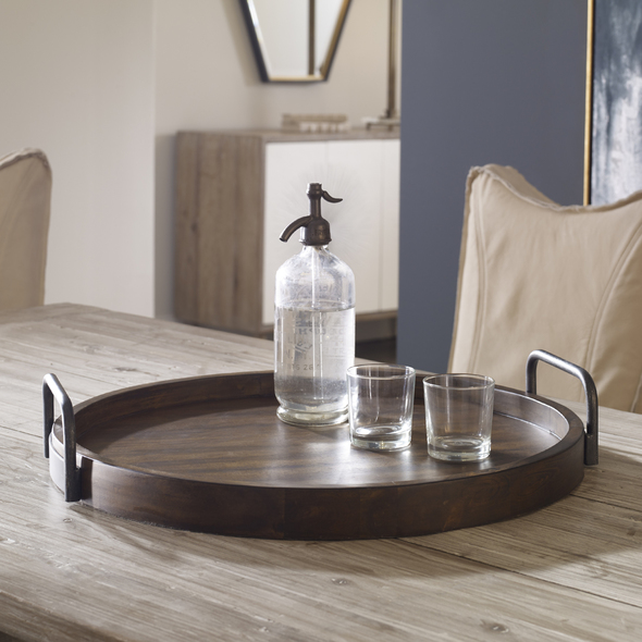 decorate with glass vases Uttermost Decorative Bowls & Trays Classic Round Tray Featuring Acacia Wood With Iron Handles.