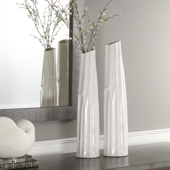 home decor platters Uttermost Vases Urns & Finials Crackled White Ceramic With Pale Gray Undertones.