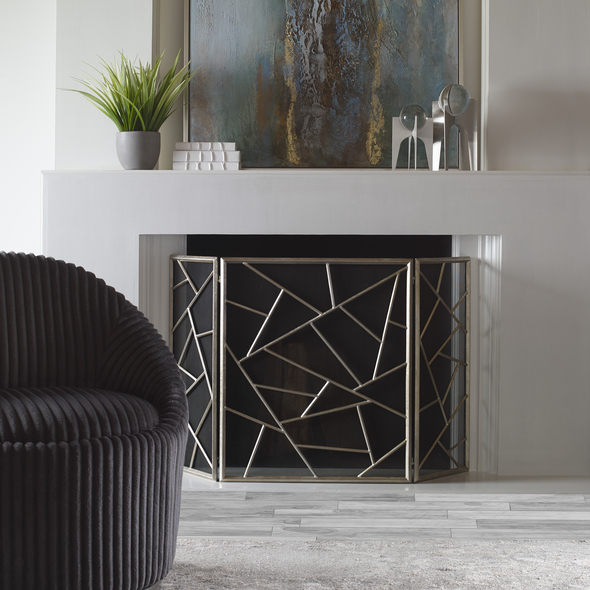 fireplace side wall decor ideas Uttermost Modern Fireplace Screen Lightly Antiqued Silver Leaf.