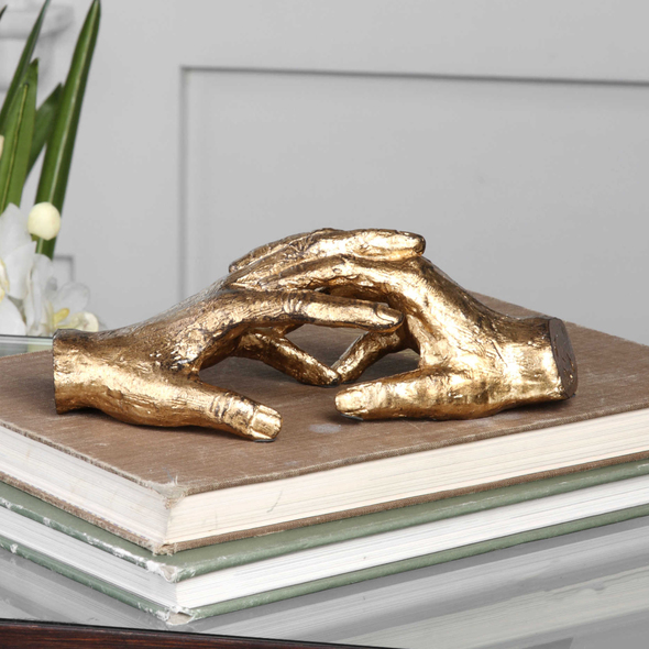 ornamental garden sculptures Uttermost Figurines & Sculptures Antiqued, Gold Leaf, Cast Iron Sculpture Of Hands, Forever Intertwined, Remind Us Of The Comfort And Joy Physical Connection Brings.