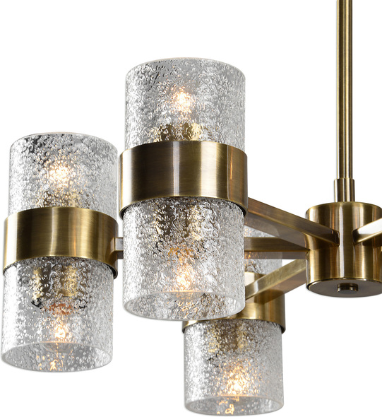 chandelier crystal lights Uttermost Chandeliers Antique Brass Finish With Heavy Textured Clear Glass