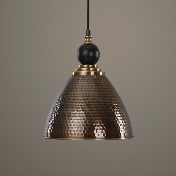 pendant light with fan Uttermost Pendants Hammered Antique Brass Finish On Metal Shade With Black Accent.