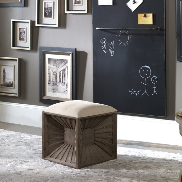 gray and black accent chair Uttermost  Ottomans & Poufs A Stylized Burst Of Natural, Weathered Fir Wood, This Versatile Cube Has A Cushioned, Tan Linen Top, Doubling Its Use As A Seat Or A Footrest. Grace Feyock